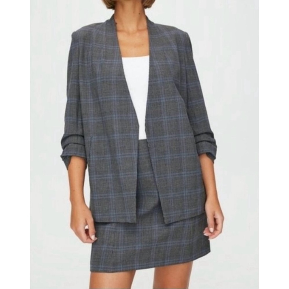 Babaton | Power Blazer Grey Blue Plaid Check Size 4 Aritzia